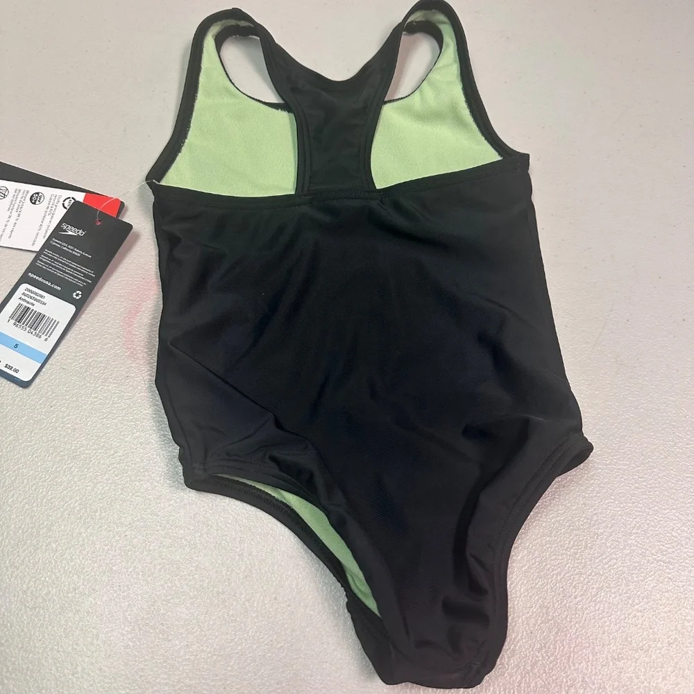Speedo Black and Green One Piece Swimsuit. Sz 5.